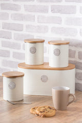 Colección LIVING, azucarero con tapa | pastel crema | caja de almacenamiento 1 L cocina para azúcar | azucarero de acero con tapa | Tarros herméticos de bambú con tapa Naty Shop Cajas de almacenamiento de alimentos