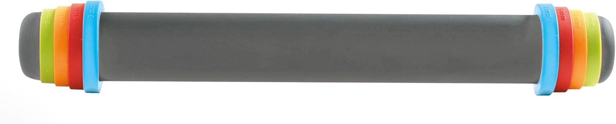 MASTRAD - Rodillo de amasar - Gris - con anillas ajustables - 2 mm para masa fresca, 4 mm para tartas, 6 mm para galletas de mantequilla, 8 mm para pizza - fabricado en silicona - con revestimiento antiadherente - libre de BPA - 41 cm