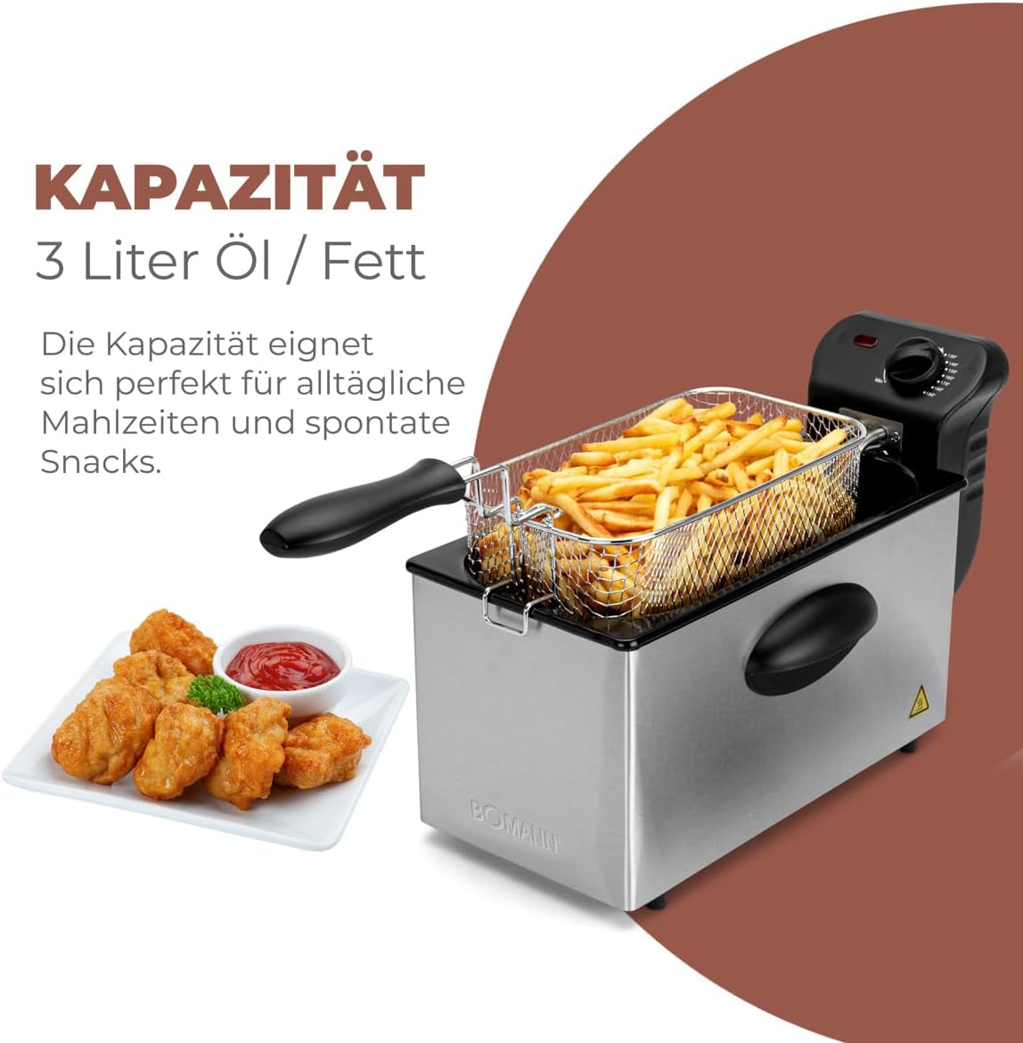 Freidora de Aceite Bomann®, Capacidad 3L, Tecnología Cool Zone y Desagüe, 2000 W Electrodomésticos Naty Shop