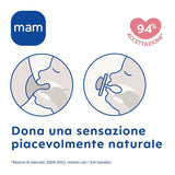 Chupete MAM 6+ meses (paquete de 2) MAM 6-16 meses brilla en la oscuridad con tetina de goma, paquete de 2 con soporte para chupete esterilizante, azul claro/azul claro