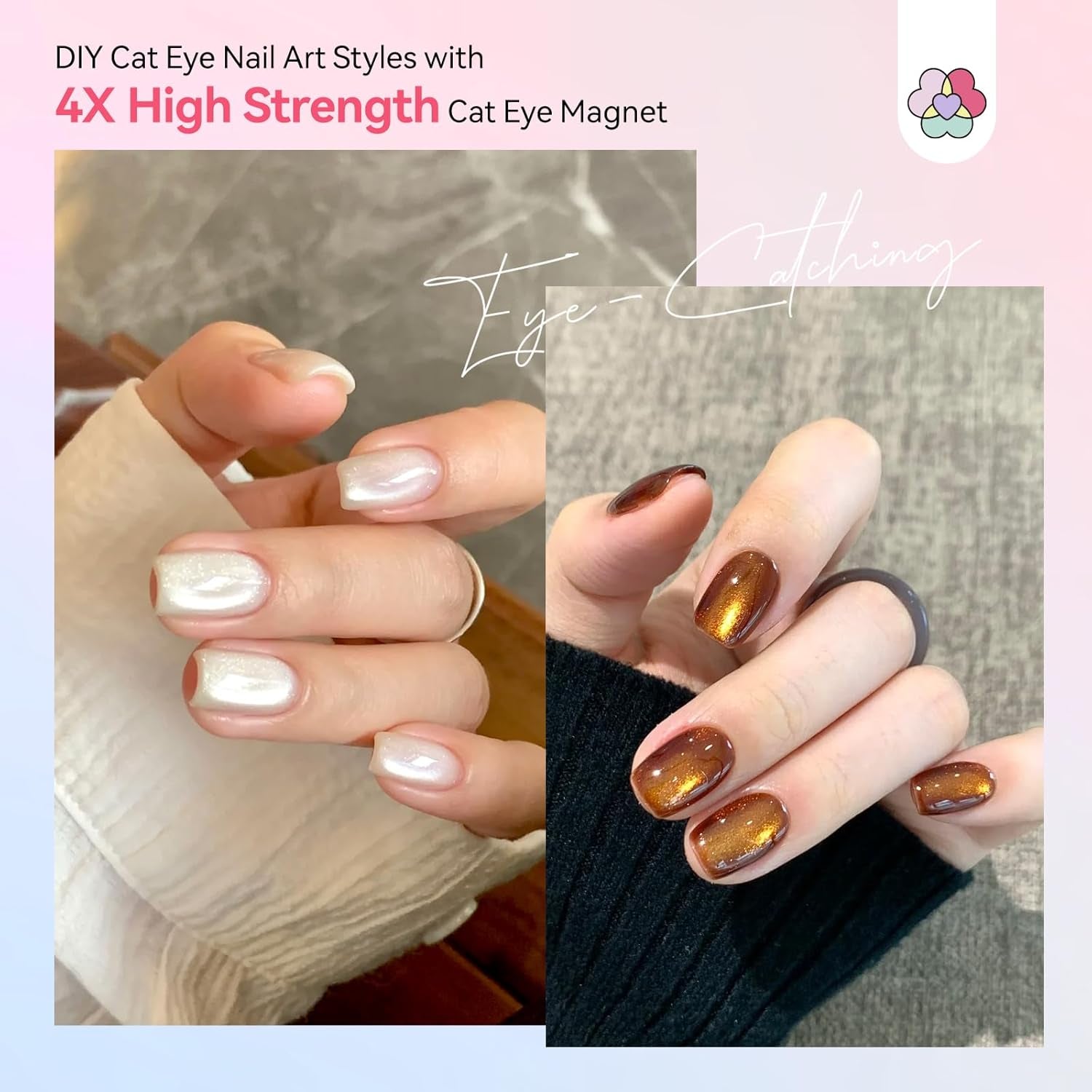 SAVILAND 4X Hochfester Cat Eye Magnet For Nagel: 3-en-1 Nagel Magnet Rund Lange Streifenperle N35 Imán ultra fuerte de neodimio para Nagellack Präzise 3S Formung Cat Eye Gel Nagellack Magnet Magnetstift