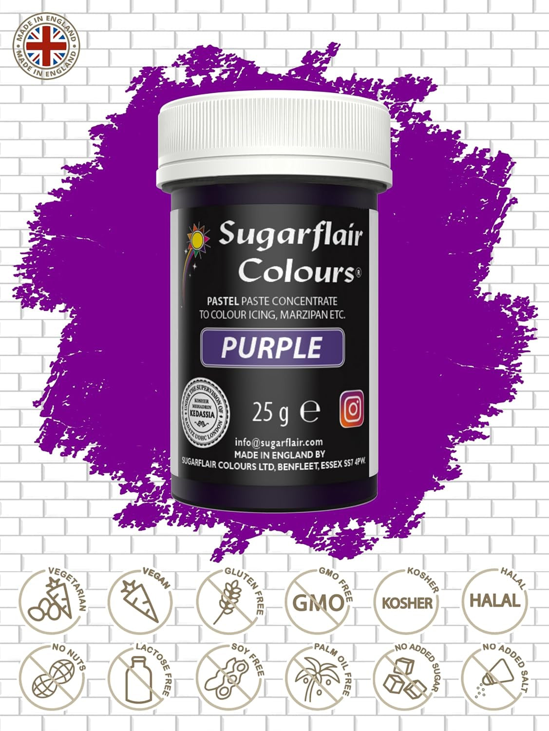 Sugarflair Colorante Alimentario para Pasta, Color Púrpura Pastel, Colorante Alimentario para Pasta, Fondant y Mazapán, Colores Concentrados Espectrales - 25g