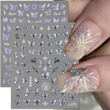 2 Blätter Schmetterling Nagelsticker Selbstklebend,Muschel Glitzer Nail Art Mariposas Adhesivos para uñas Lila Grau Schmetterlinge Nagelaufkleber Relieve Láser Mariposas Nagel Adhesivo Nageldesign Zubehör