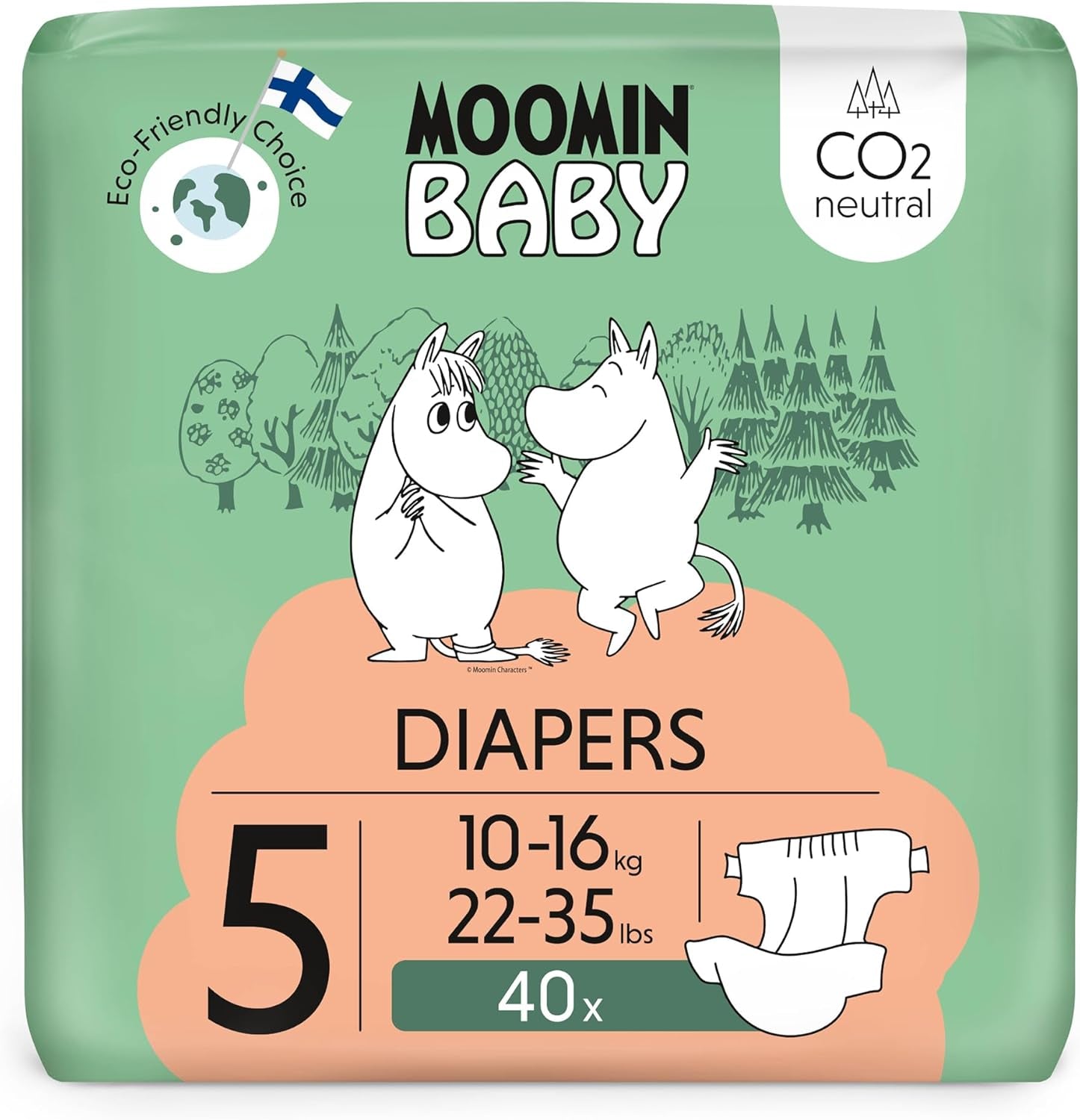 Pañales Moomin Baby Eco, talla 3, 5-8 kg, 48 piezas, pañales suaves premium | Suave y agradable para la piel, transpirable, absorbente, sin productos químicos innecesarios |