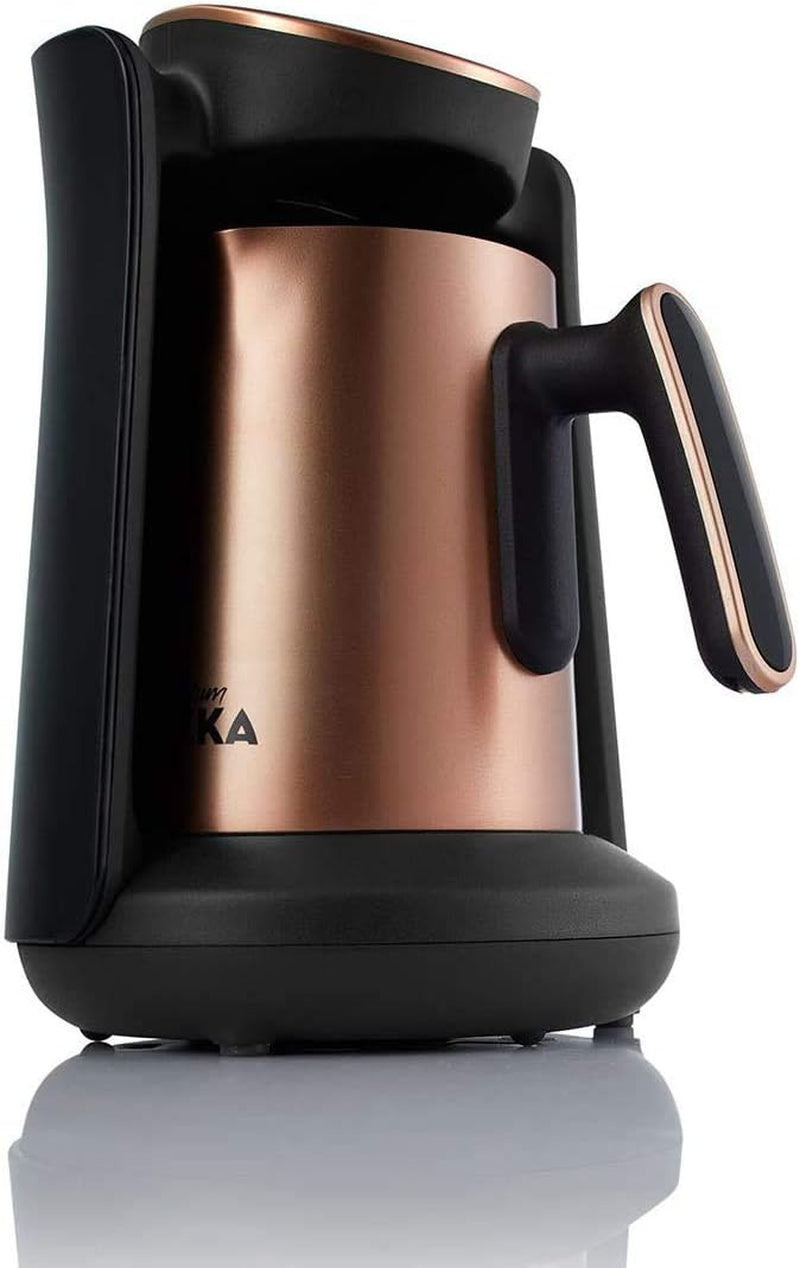 Cafetera turca Arzum Okka Minio, Moka, 1-4 tazas, Olla de acero inoxidable de 300 ml, Protección contra derrames, Sistema de preparación inteligente, Olla lavable, 480 W, Cobre