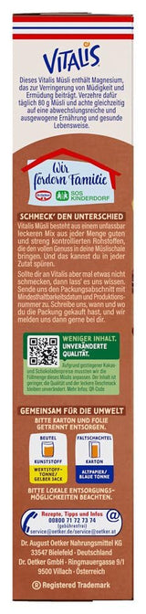 Dr. Oetker Vitalis Chocolate Muesli Classic: Muesli de desayuno con leche y chocolate negro, paquete de 7 (7 x 600 g)