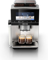 Cafetera espresso automática Siemens EQ900, pantalla grande TFT a color, 2 recipientes de granos, 36 bebidas frías y calientes, café frío, súper silenciosa, función dos tazas, control mediante aplicación, acero inoxidable, TQ907D03