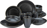 CreaTable, 22699, serie Industrial Gold BLACK, juego de vajilla de 16 piezas para 4, servicio combinado de porcelana, apto para lavavajillas y microondas, fabricación de calidad