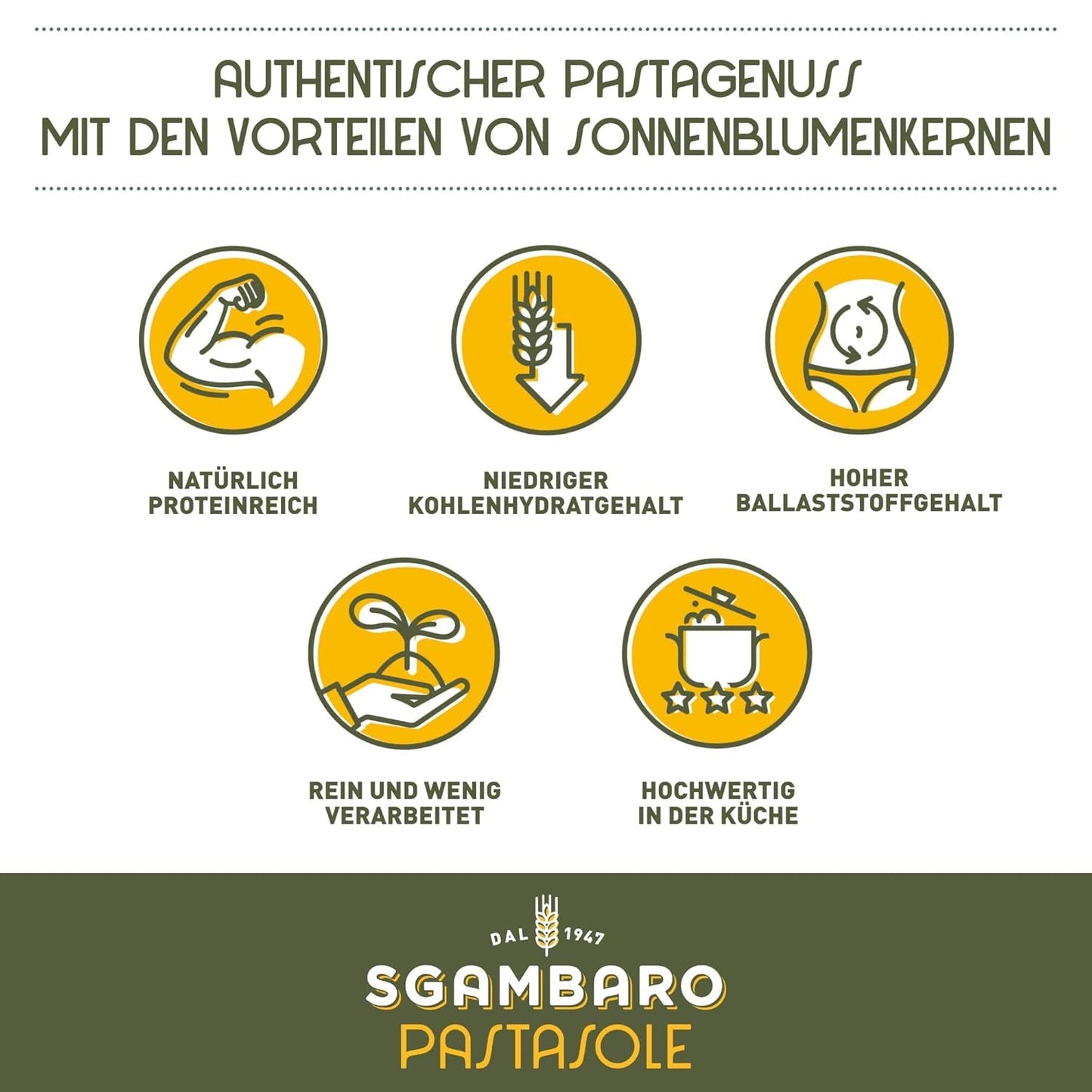 PASTASOLE , Penne Rigate mit Hartweizengrieß aus 100% italienischem Anbau und Sonnenblumenkernmehl - 500g - Alto en proteínas, bajo en carbohidratos, Hoher Ballaststoffgehalt