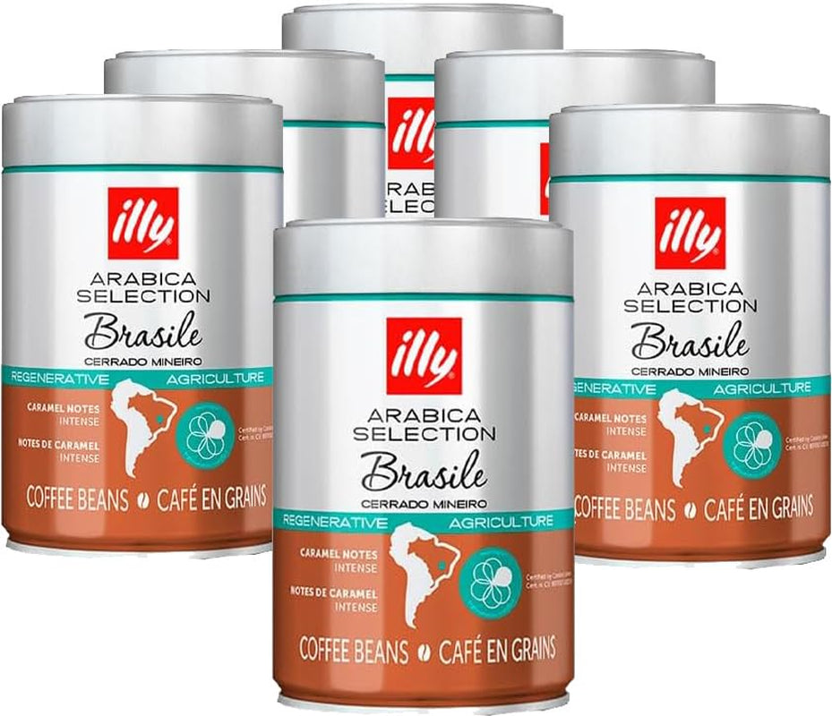ILLY 6 cajas de café en grano de 250 gramos cada una, Selección Arábica, Brasil, certificado Cerrado Mineiro, Regenagri