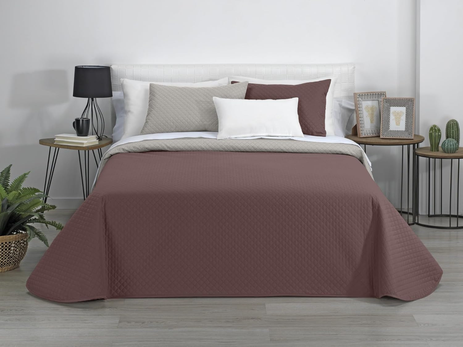 Estoralis | AVA | Colcha boutique reversible | Para todas las estaciones | Color - Beige/Marrón | Para cama de 105 Cm. (200 X 270 Cm. Ancho X Alto) | Edredón acolchado Edredones y colchas Naty Tienda Título predeterminado