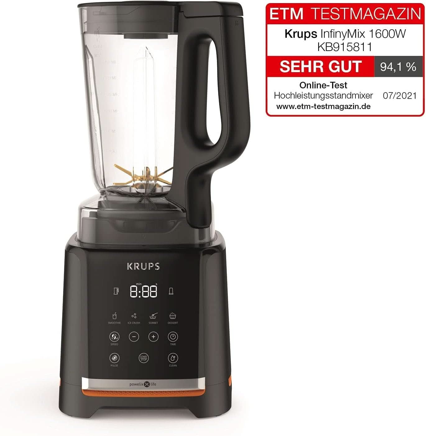 Krups Highspeed - Batidora de pie Infinymix KB9158 | 1600 vatios | 5 programas automáticos + instalación manual | Tritanbehälter | incluido Robo de seguridad | Batidos, batidos, hielo picado | Schwarz Cocina Tienda Naty