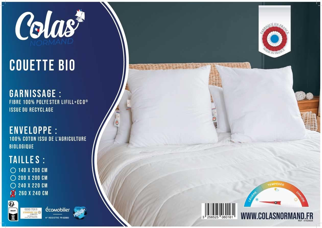 COLAS NORMAND edredón 260 X 240 cm, algodón orgánico y relleno reciclado, ligero, suave, lavable a máquina a 40 °C Edredones y edredones Naty Shop