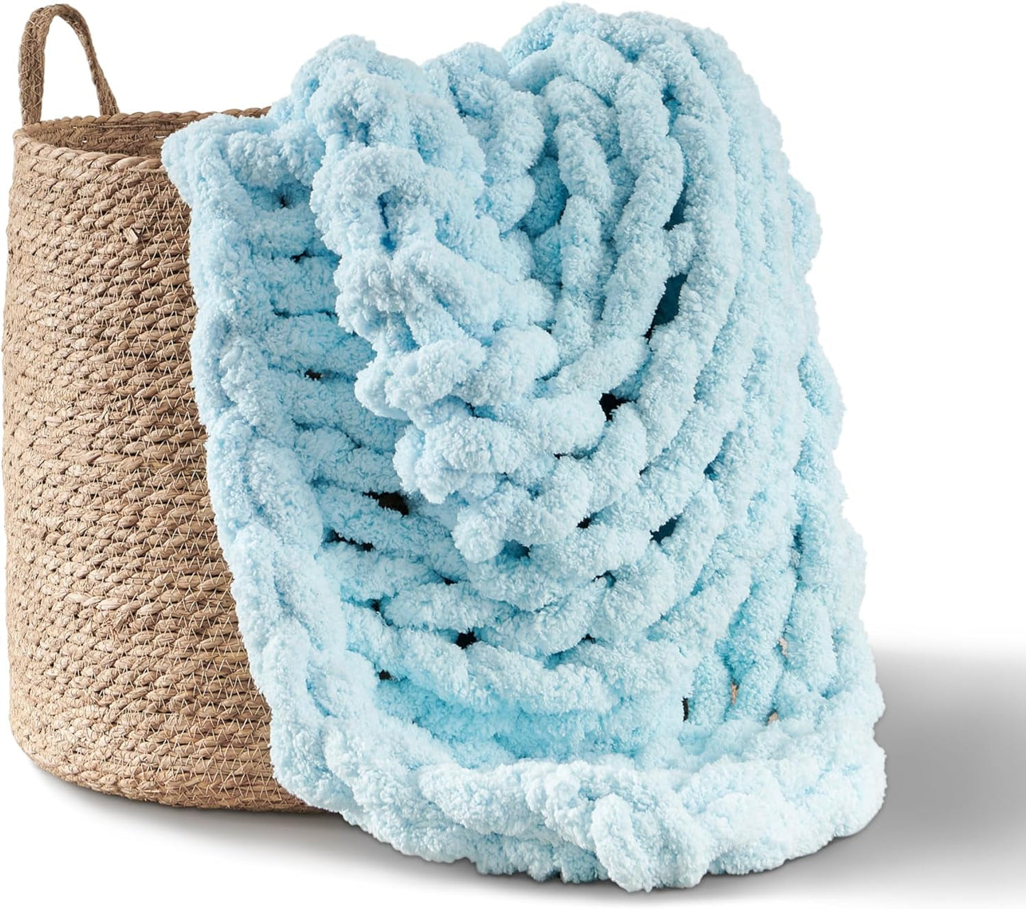 Manta de punto grueso, manta, 100% tejida a mano con hilo de chenilla jumbo (127 X 152,4 Cm, gris lila) Adyrescia Beds and Blankets Light, azul 50 "X60"