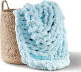 Manta de punto grueso, manta, 100% tejida a mano con hilo de chenilla jumbo (127 X 152,4 Cm, gris lila) Adyrescia Beds and Blankets Light, azul 50 "X60"