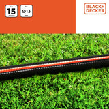 Manguera de Jardín BLACK+DECKER 15 metros - Ø13MM - PVC duradero - Regar el jardín, lavar el coche, llenar la piscina - Compatible con cualquier grifo estándar - Negro/Naranja