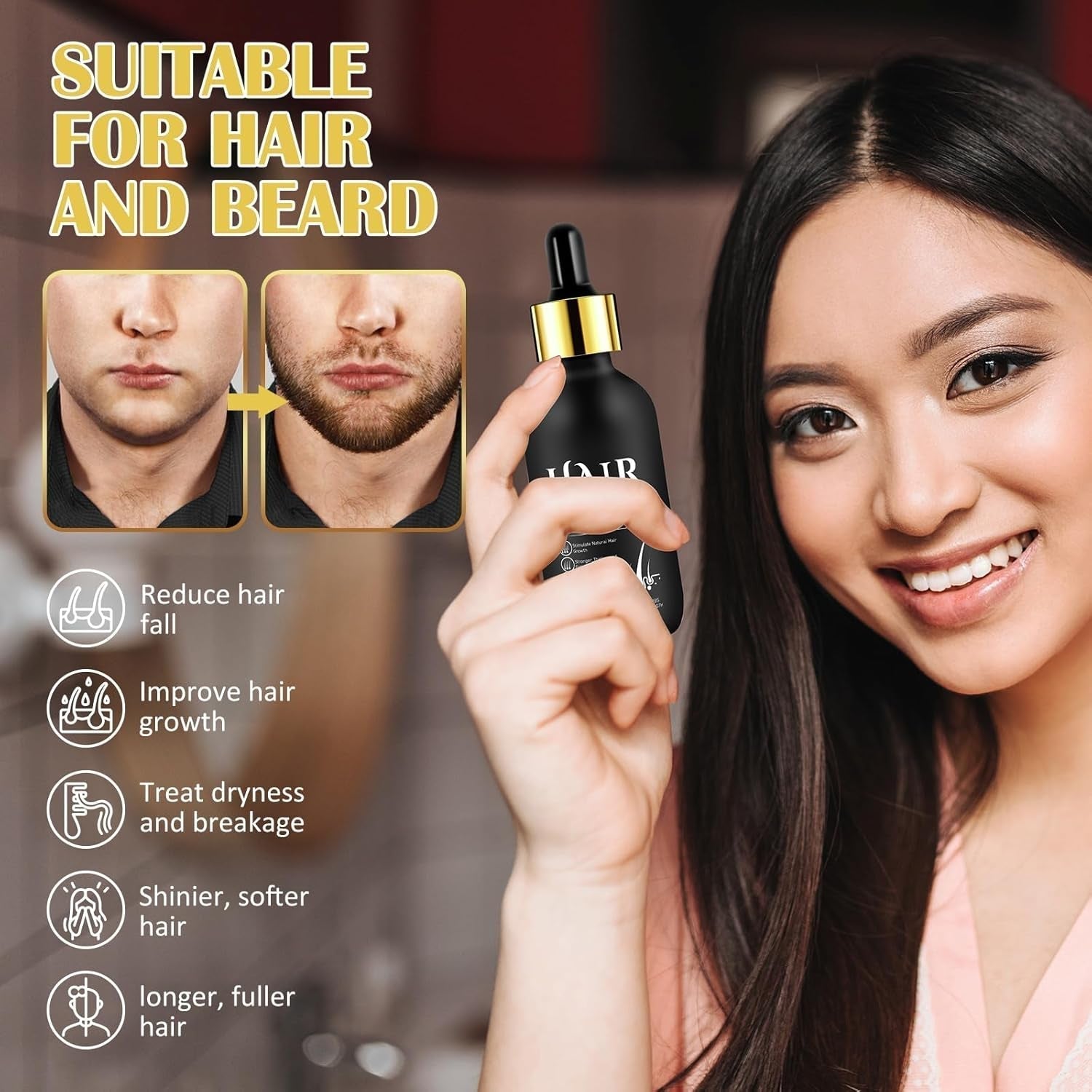 Aceite Orgánico para el Crecimiento del Cabello 5% - Solución de Uso Externo - Crecimiento y Engrosamiento del Cabello - Para la Caída y Afinamiento del Cabello Masculino - Reactiva los Folículos que se Encogen - Dispensador de Bomba Precisa, 60ml Cuidado del Cabello Naty Shop