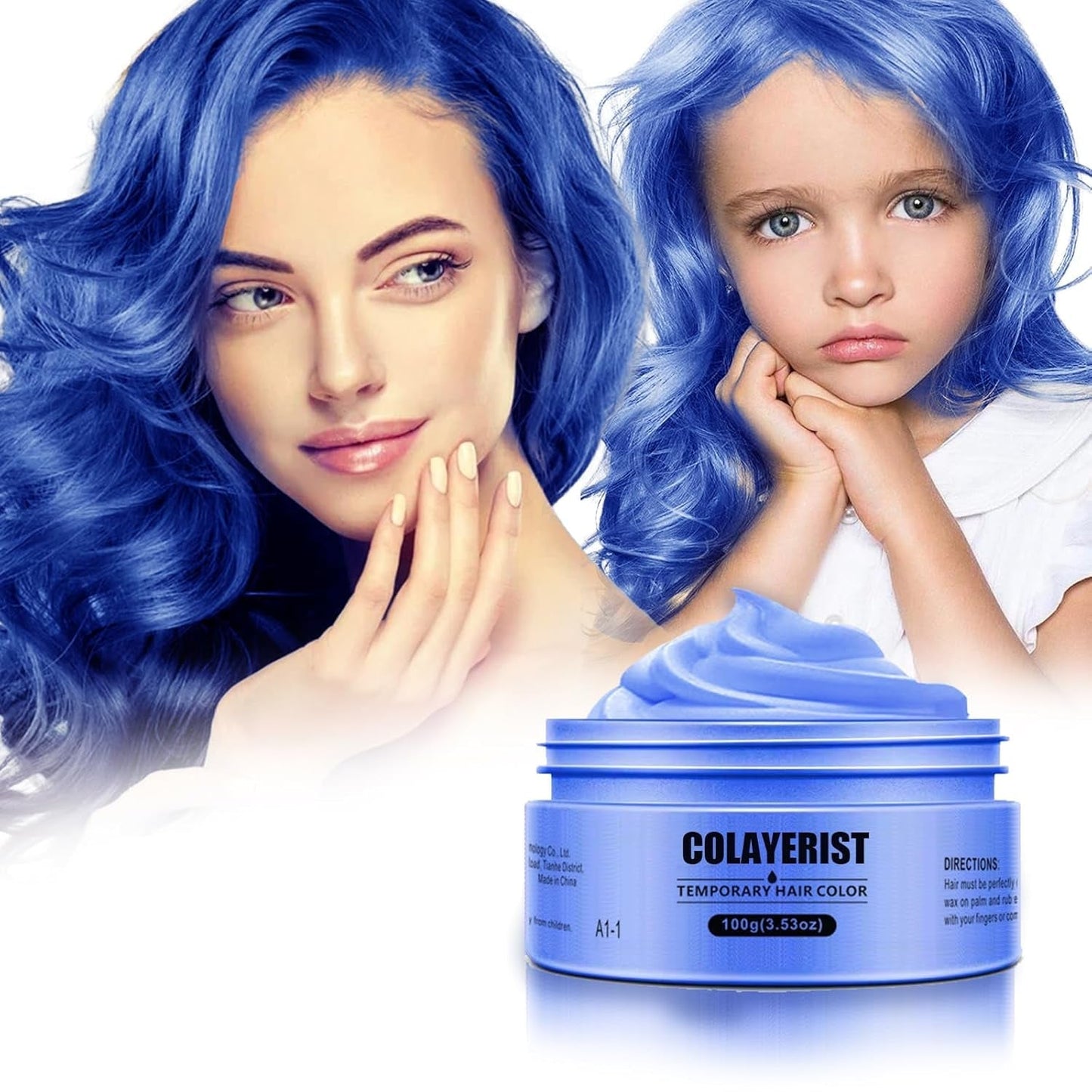 COLAYERIST Color de cabello temporal negro lavable Cera de color de cabello para hombres y mujeres Máscara de cabello para fiesta o cosplay Productos de color de cabello sin desorden Tinte para el cabello Naty Shop Azul