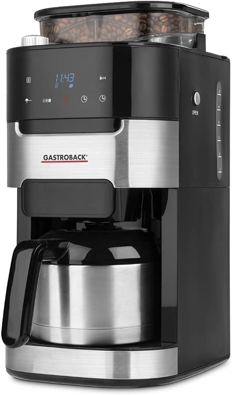 GASTROBACK Cafetera espresso térmica Grind & Brew Pro, plateada, negra
