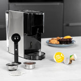 Cafetera espresso multicápsulas Princess 4 en 1 - 1450 vatios, cápsulas, monodosis, café molido, sin BPA, 249450, 01.249450.01.001, negra, plateada