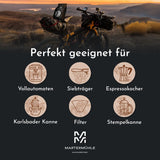 Granos de café expreso Martermühle Bike 500g Fuerte | Arábica/Robusta | Sabores: Nueces de macadamia, chocolate con leche | Granos de espresso enteros ligeramente tostados, baja acidez