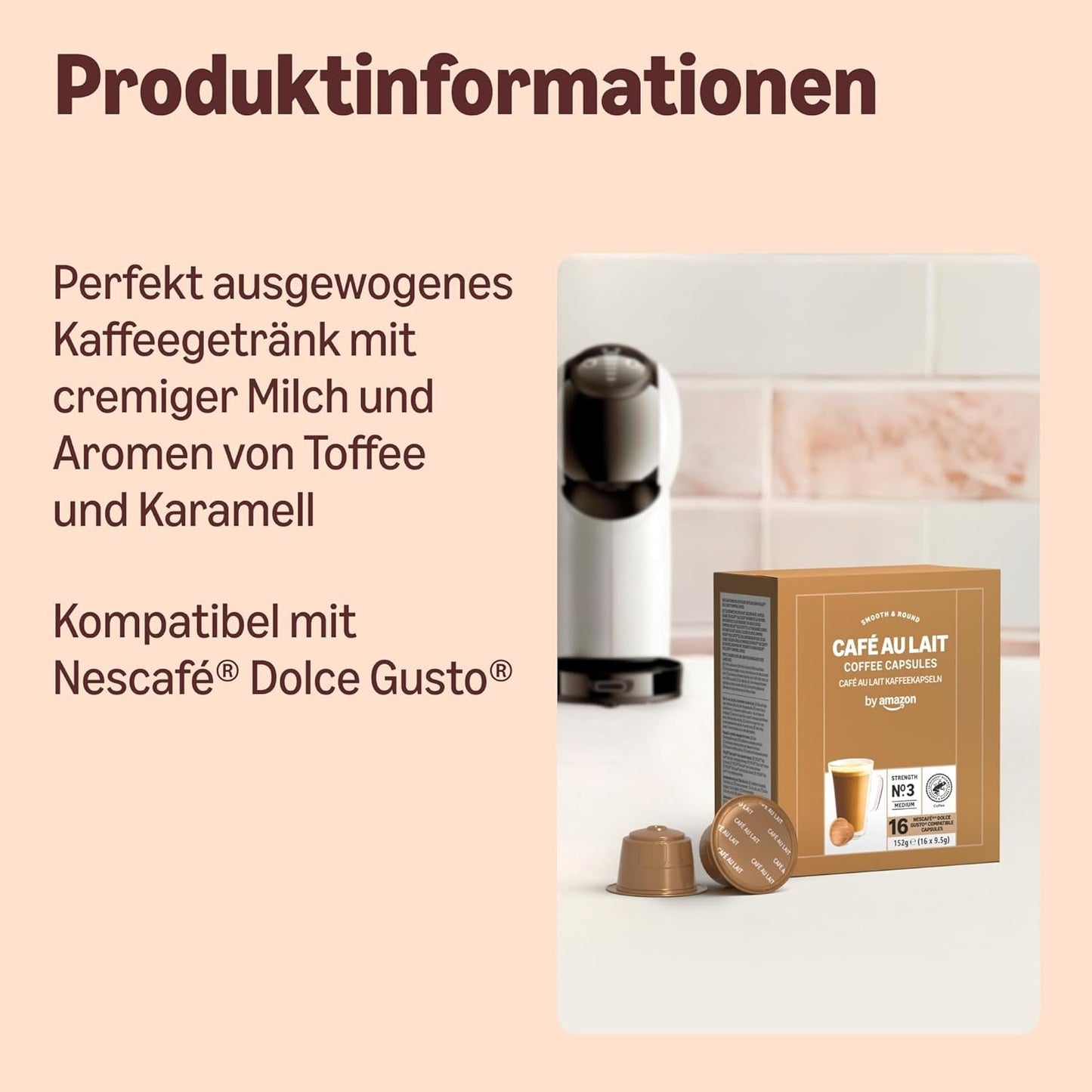 de Amazon Cafe au Lait Dolce Gusto compatible Kaffeekapseln, 48 Kapseln (3 Packungen mit je 16 Stück)