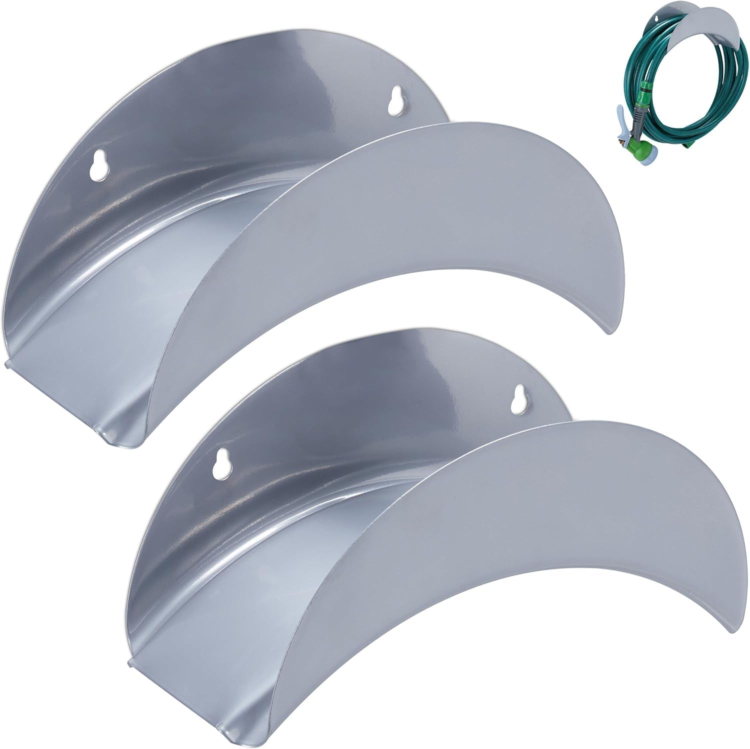 Relaxdays Juego de 2 soportes para manguera de pared, para manguera de 30 m, 1/2", soporte para manguera de jardín, soporte para manguera de metal, gris