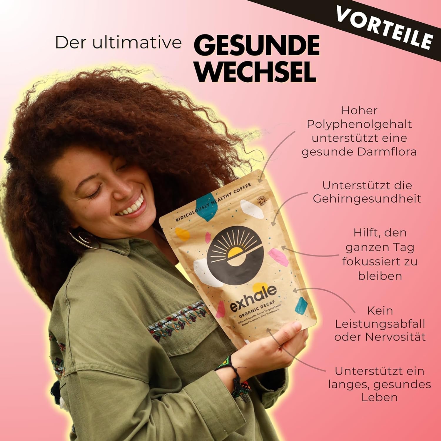 EXHALE Bio GANZE BOHNEN – Dunkel Gerösteter Kaffee – Paquete de 450 g – Mykotoxinfrei & Geeignet für Bulletproof Coffee – Single Origin y 100% Arábica Bohnen