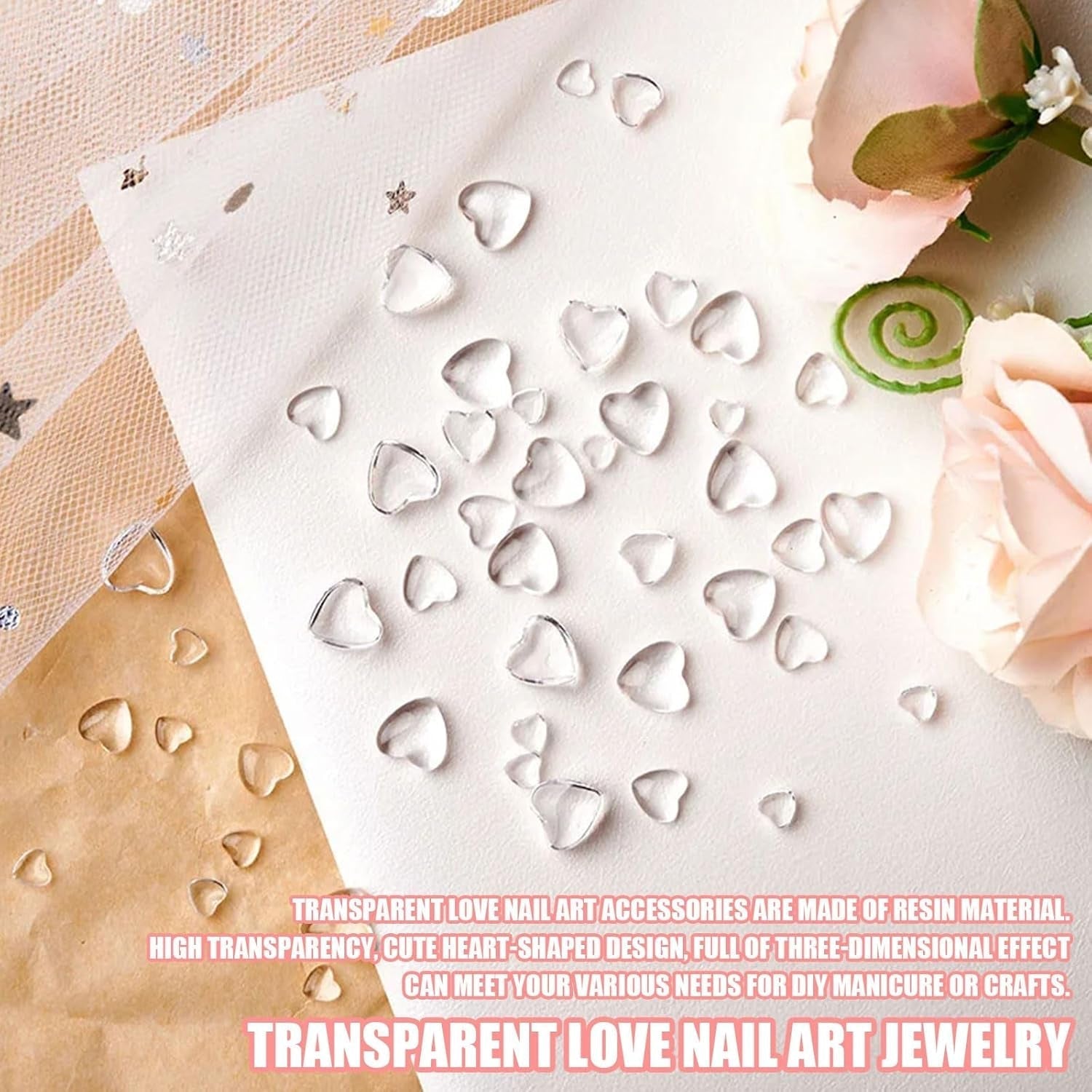 Dijes para decoración de uñas con forma de corazón en 3D, 320 piezas, dijes para uñas de acrílico transparente y transparente con parte trasera plana, piedras de Strass en forma de corazón de 4 mm, 6 mm, 8 mm, decoración de uñas duras para mujeres, mujeres, bricolaje, manicura (4 mm, 6 mm, 8 mm)