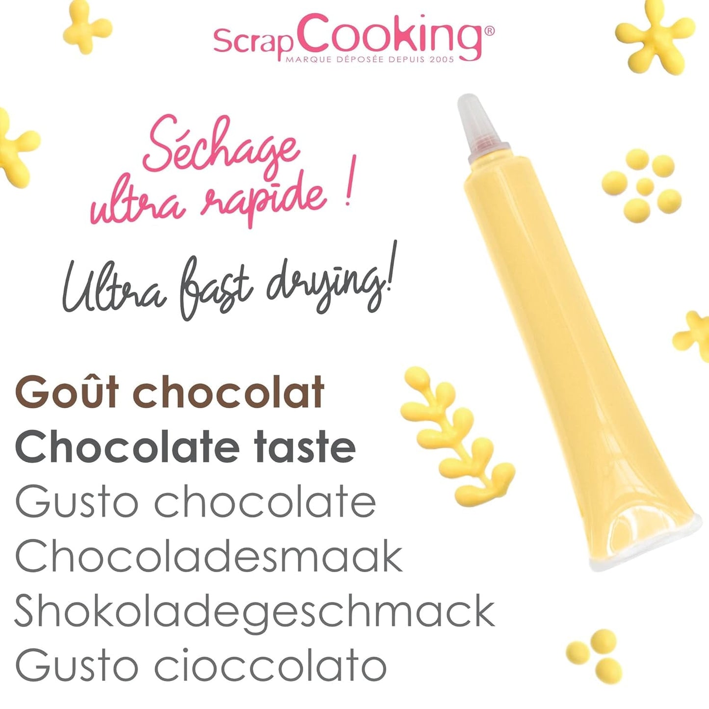 Scrapcooking - Bolígrafo de azúcar amarillo pastel - Azúcar de escritura amarillo 25 g - Bolígrafo de azúcar comestible decorativo - Escritura y dibujo - Etiquetado de fondant, glaseado, pasteles - 6804