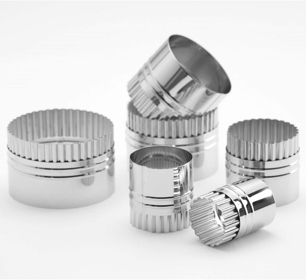Thermohauser Juego de moldes para galletas (acero inoxidable), redondos, bordes lisos/curvados, 6 piezas, diámetro 5,0-11,4 cm, empaquetados en una caja de hojalata