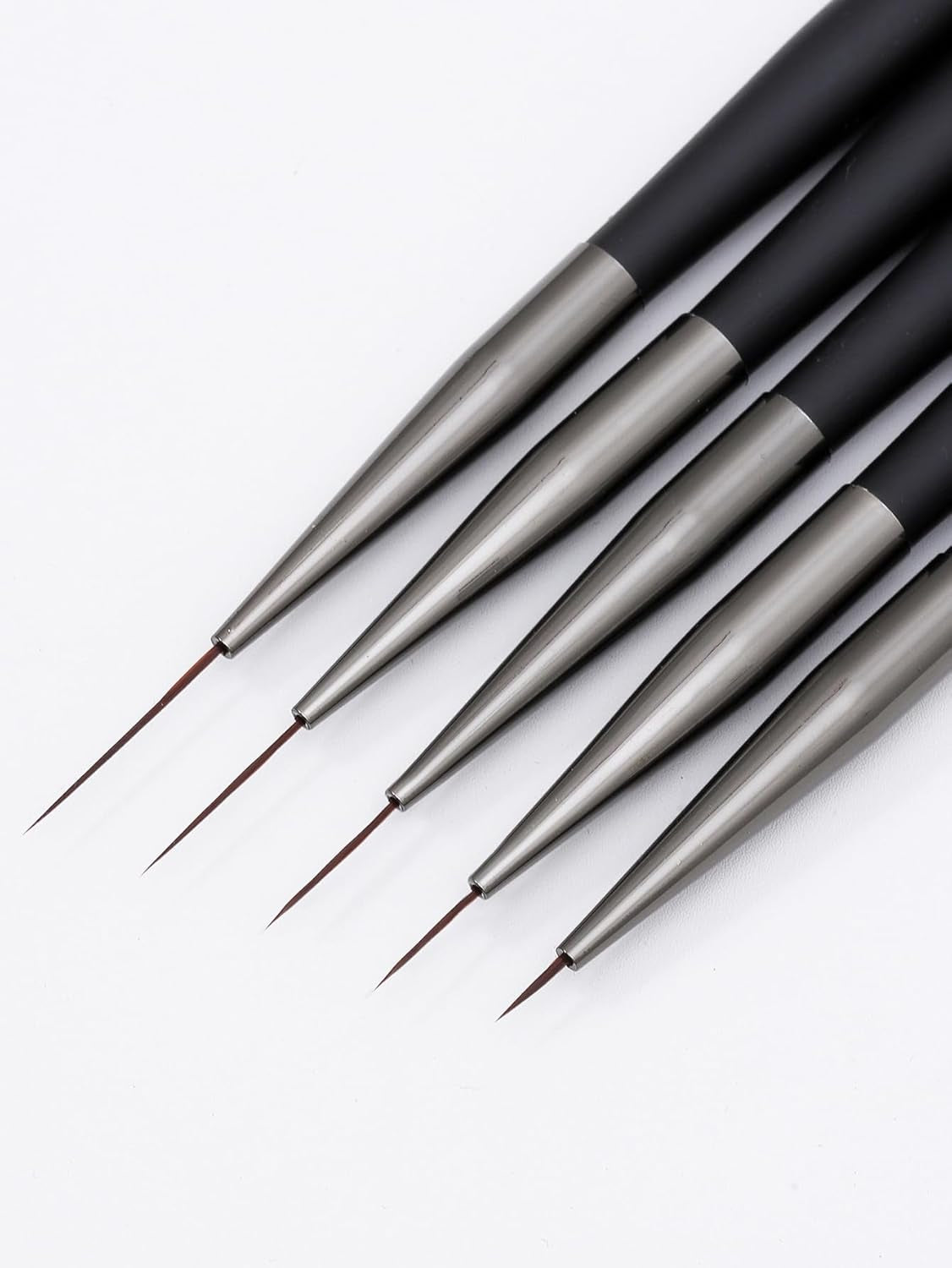 Nagelkunst-Pinsel, 5 piezas, Nailart-Pinsel, Punktierstift-Werkzeuge, Malkunst-Design-Pinsel-Set para Lange Linien, Dünne Details, Feine Zeichnungsgrößen 7/9/11/15/22 mm, negro