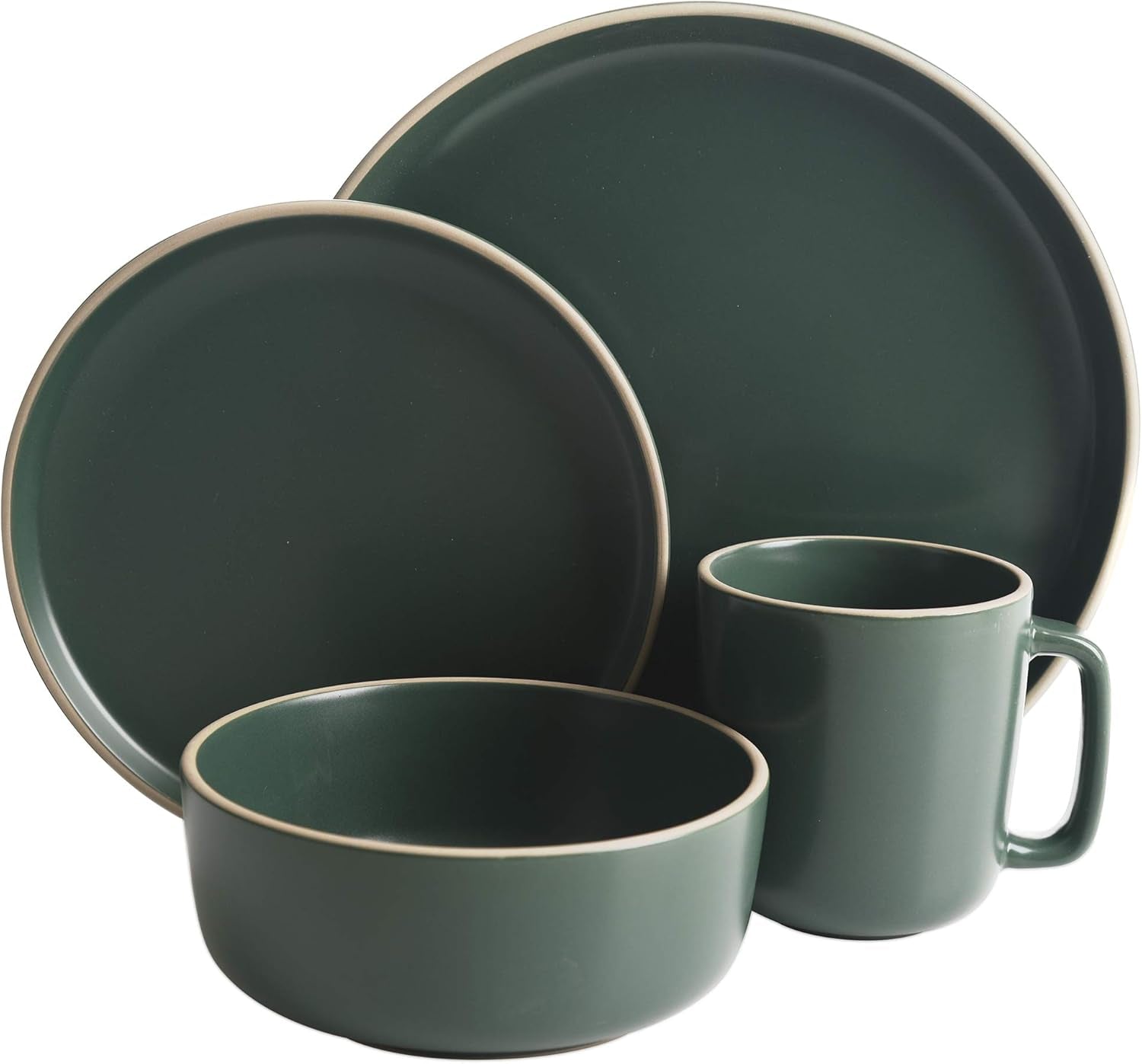 Zuma Juego de cubiertos redondos de 16 piezas, platos, cuencos, tazas y cubiertos, servicio para cuatro (16 piezas), verde