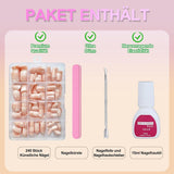 Juego de uñas postizas, 240 piezas de uñas cuadradas cortas, modelo de gel suave, degradado blanco desnudo, pegamento natural falso en uñas postizas para mujeres DIY (degradado desnudo, 240X)