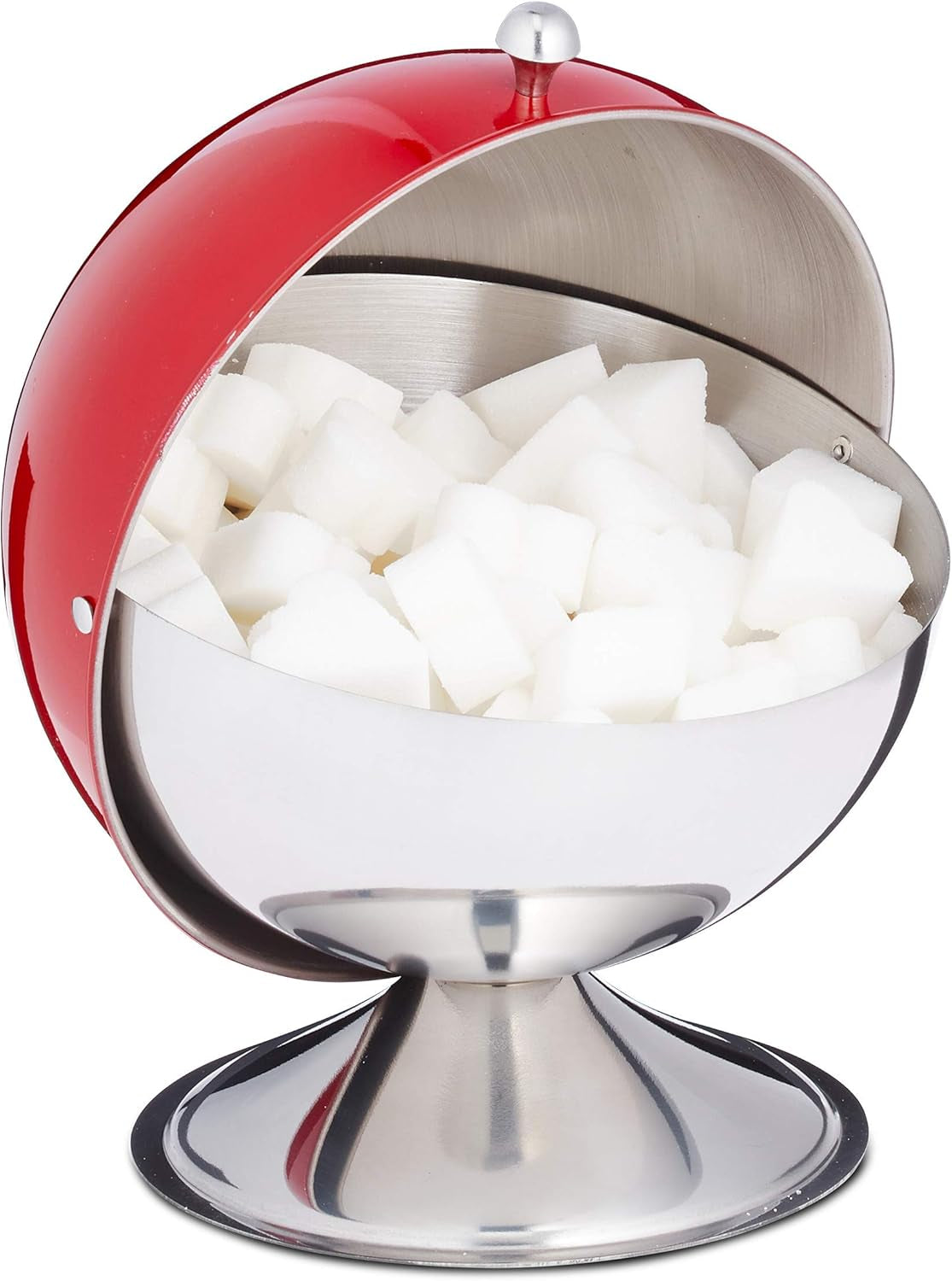 Relaxdays Azúcar y Dulces Candy Sugar Ball Bowl Rojo 1ud Tapa enrollable de acero inoxidable pulido