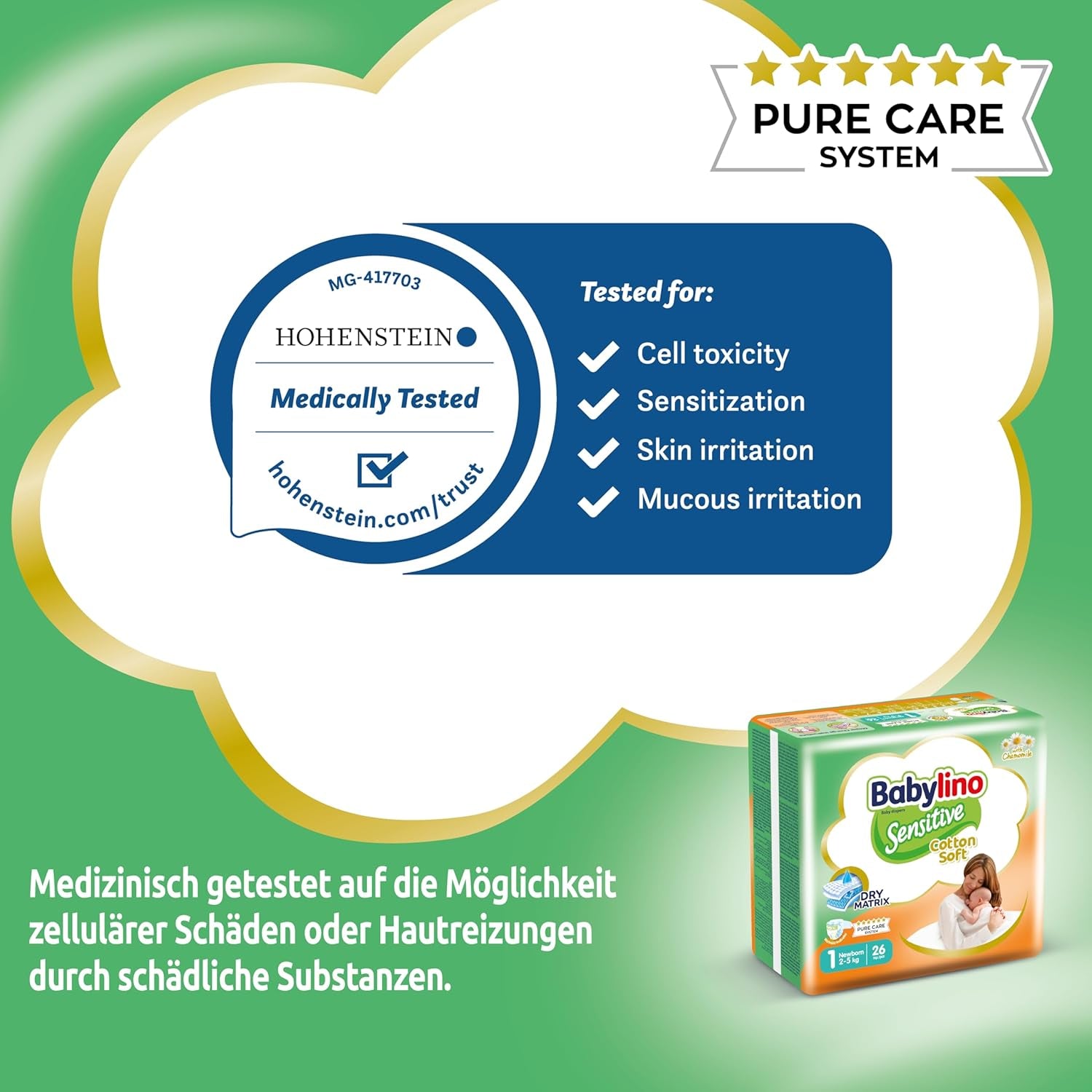 Pañales para bebés sensibles, talla 1, recién nacido (2-5 kg), 26 piezas
