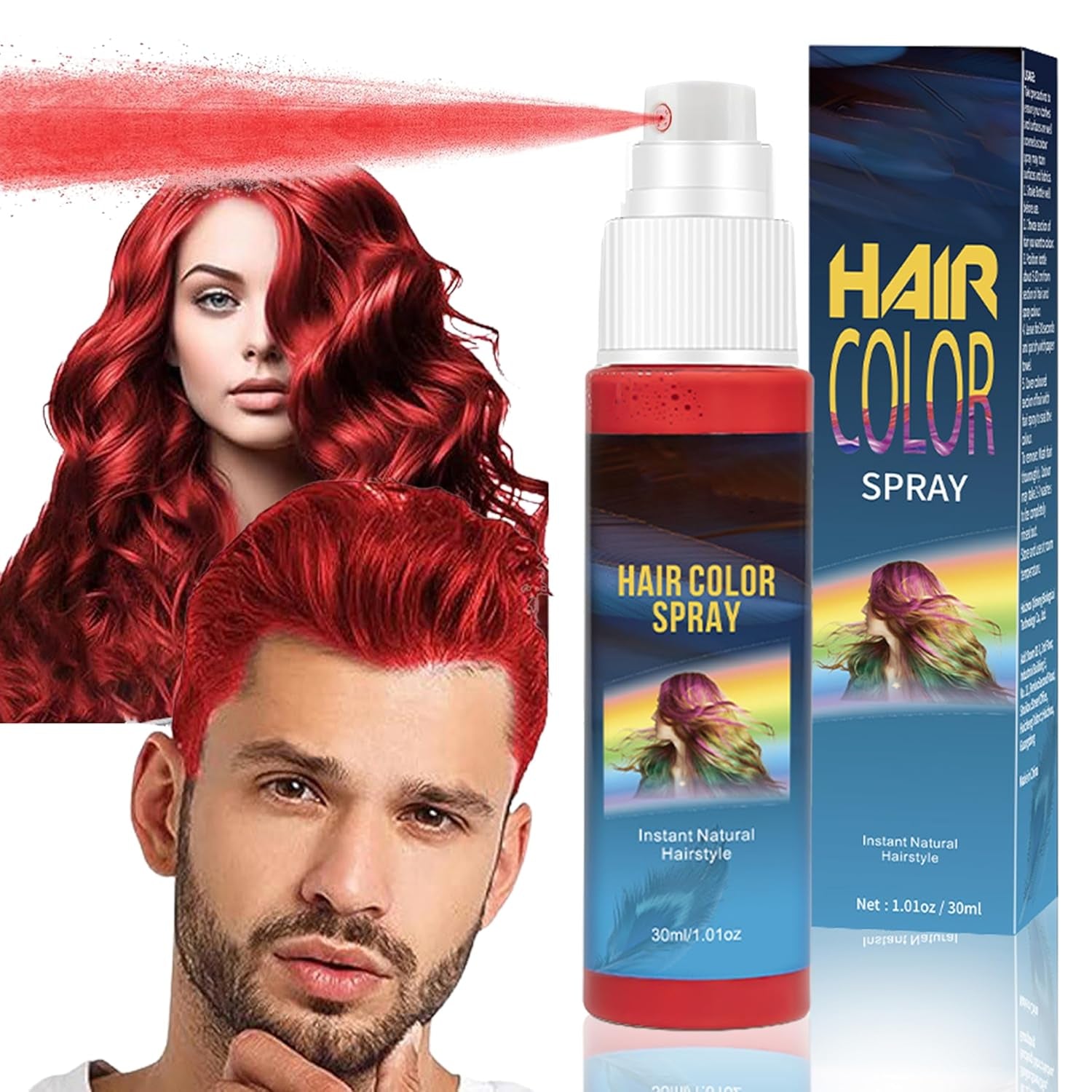 Color de laca para el cabello - 30 ml Spray de color de cabello verde temporal, tinte para el cabello natural Spray de color de cabello temporal, tinte de cabello lavable para fiesta Cosplay Halloween (verde) Tinte para el cabello Naty Shop Rojo