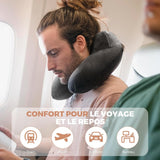 Almohada de Viaje Inflable, Almohada de Viaje con Antifaz para Dormir + Tapones para los Oídos + Bolsa de Transporte, Súper Ligera y Portátil, Ideal para Avión, Coche, Hogar, Oficina, Negro Naty Shop Almohadas de Viaje