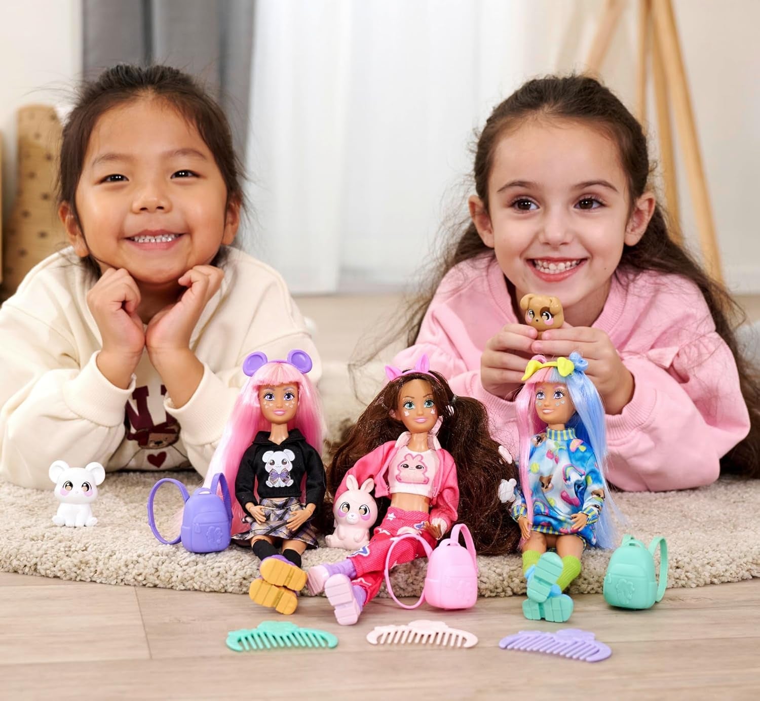 Simba 105953975 - Muñeca Lucy Kawaii Hi Dress-Up (26cm) - Muñeca articulada de Peluquería, Conejo de Pelo Largo y Accesorios Juguete para 4 años en adelante