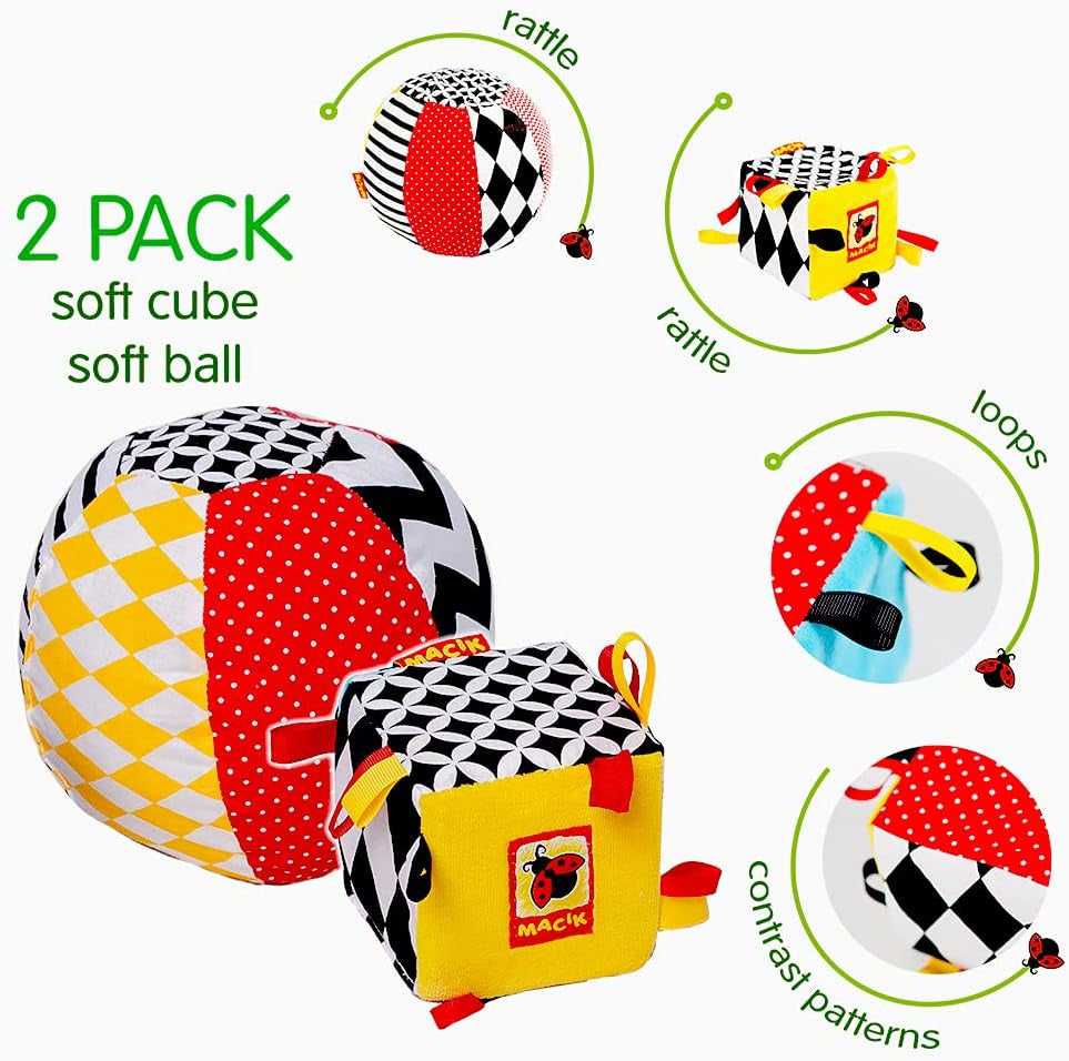 magdum 2 set juego cubo bebe + pelota de tela - juguete motricidad a partir de 1 año - juguete para niños 6 meses - juguete Montessori - juguete educativo 1 año - regalo para niños - pelota para niños - cubo para niños - regalos para niños Juguetes Bebe Naty Shop