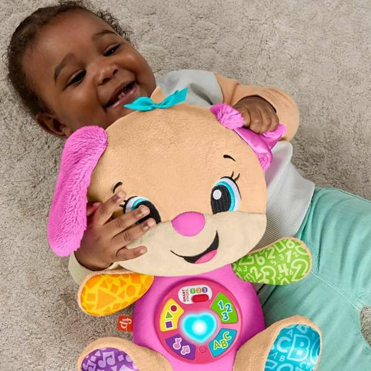Fisher-Price Laugh & Learn JFD35 Peluche con Etapas Inteligentes Juguete Musical de Aprendizaje para Bebés a Partir de 6 Meses, Versión Multilingüe: Italiano, Español, Portugués, Inglés, JFD35 Baby Toys Naty Shop