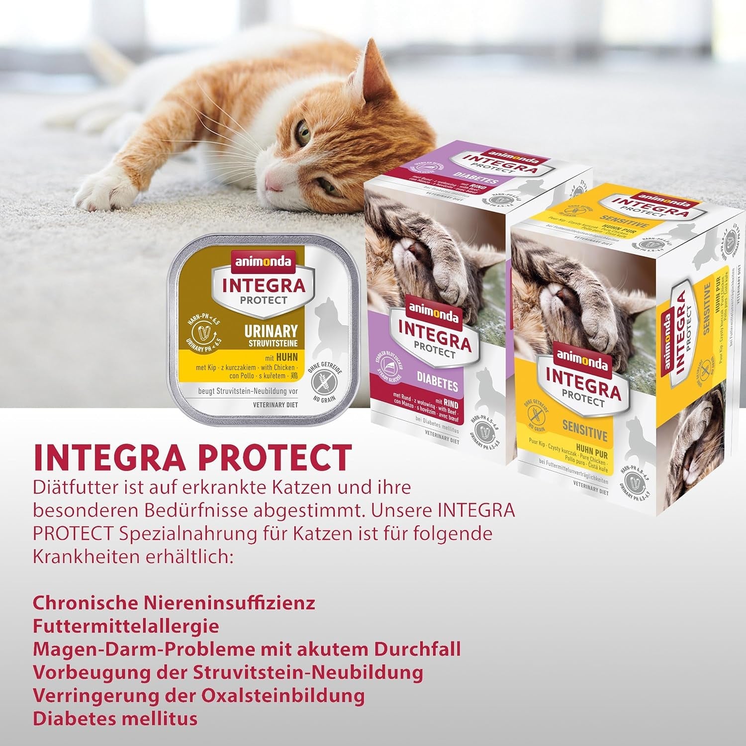 animonda INTEGRA PROTECT Diabetes con Aves (16 x 100 g), comida húmeda para gatos diabéticos, comida dietética para gatos diabéticos, comida húmeda sin azúcar