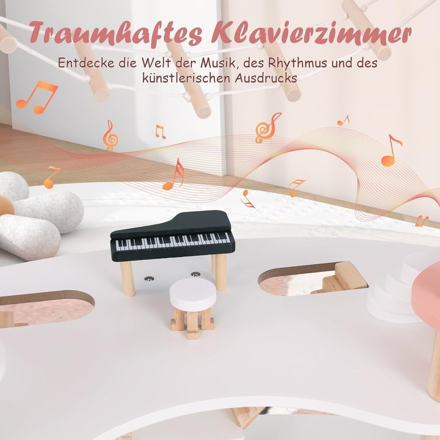 FANTASK Casa de Muñecas de Madera, Casa de Muñecas de 85 cm de Alto 7 Habitaciones con 32 Muebles y Accesorios, Casa de Muñecas con Escalera de Cuerda, Casa de Muñecas Regalo para Niñas de 3 Años (Modelo 3) Naty Shop Casas de Muñecas
