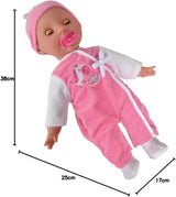Simba 105140489 - Muñeca Laura Baby Talk, Muñeca de cuerpo suave de 38 cm con ojos soñolientos y mono lindo, 24 sonidos de bebé, Muñeca de juego, Muñeca bebé, Edad 2+