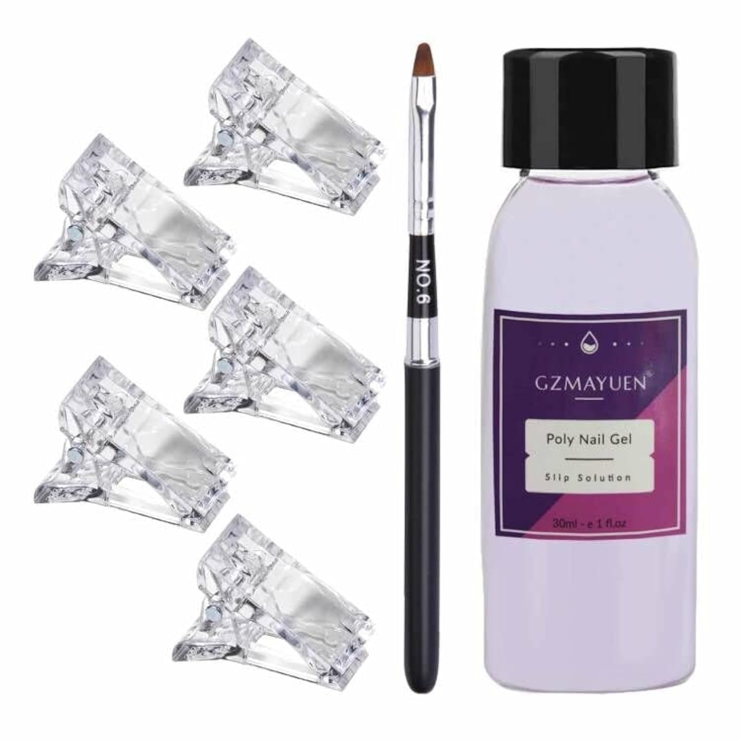 GZMAYUEN Poly Nail Gliding Solution 30ml * 2 Gel de extensión de uñas Gel de extensión de poliéster líquido - Solución de deslizamiento fácil de bricolaje con cepillo