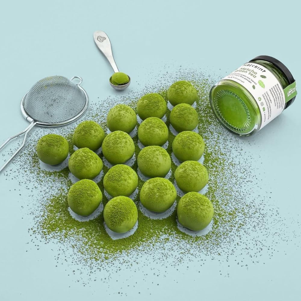 Purechimp Polvo Matcha Grado Ceremonial 50g. Té en polvo 100 % puro cultivado en sombra para cafés con leche, infusiones y recetas. Tarro reciclable. Rico en antioxidantes.