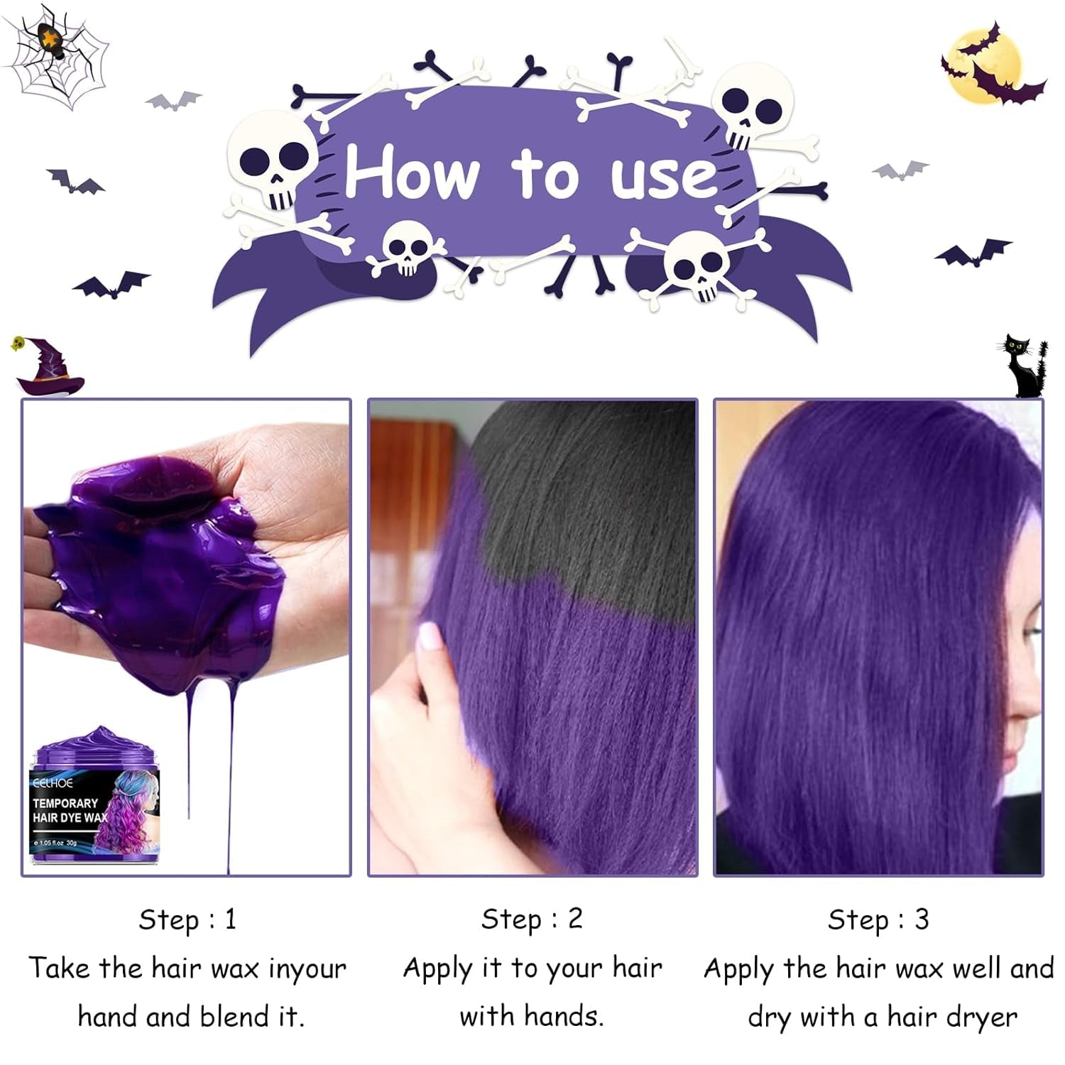 Tinte temporal para el cabello para Halloween, 4 colores, Color de pelo cera, tono de cabello para estilismo para hombres y mujeres, tinte para el cabello para fiesta de Halloween, tienda Naty