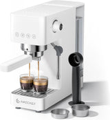 AMZCHEF Cafetera Espresso 20 Bar, Pantalla LED, Espumador de Leche Profesional y Lanza de Vapor de Acero Inoxidable, Tanque Extraíble de 1,5 L, Calentamiento Rápido 1350W, Blanca