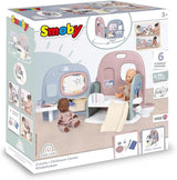 Smoby - Cuidado del bebé Guardería de muñecas - Centro de juegos para muñecas Guardería + Guardería Vida cotidiana - Zona de juegos plegable con rotación de 360° - 6 accesorios - Fabricado con un 90% de material reciclado en Francia, a partir de 3 años
