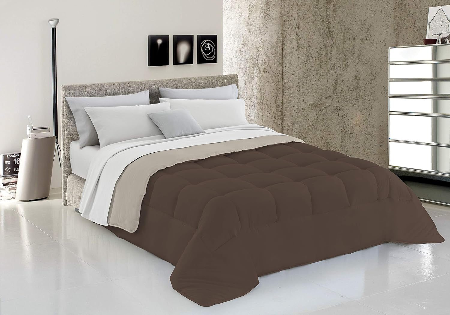 Ropa de Cama Italiana, Edredón de Invierno, Topo/Crema, 250X200Cm Naty Shop Edredones y Edredones Marrón/Crema 150X200Cm